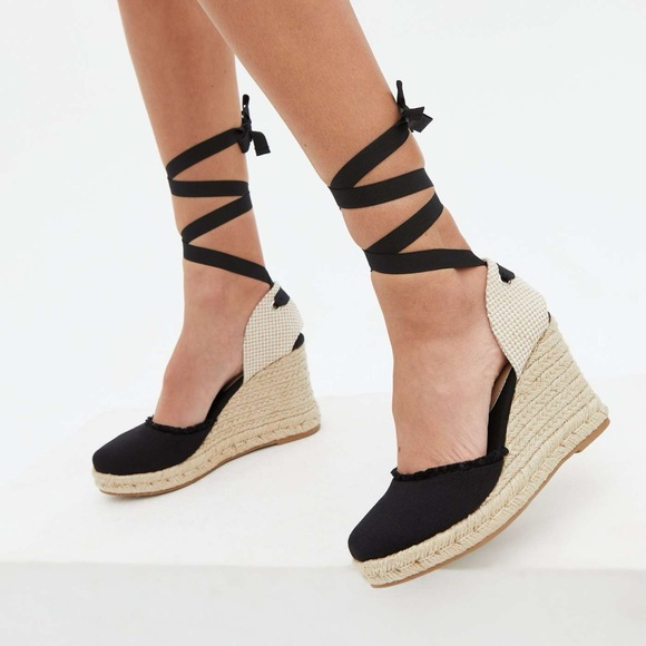 Saks Fifth Avenue Shoes - Black ankle tie espadrille wedges